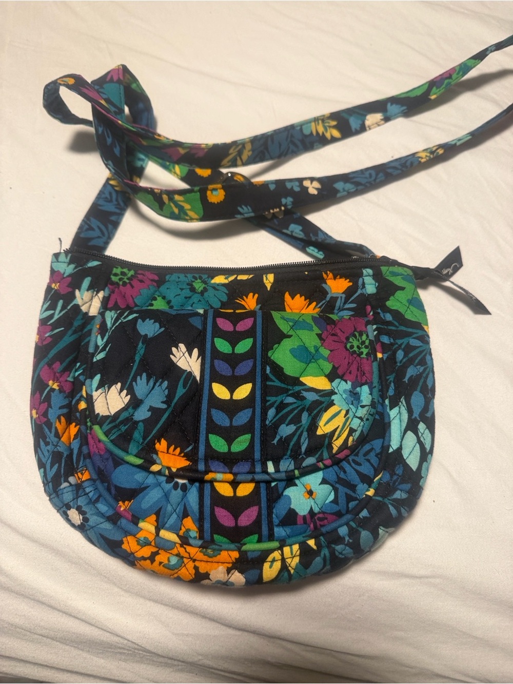 Vera Bradley Navy Floral Quilted Crossbody with Multicolor Blooms